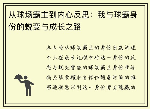 从球场霸主到内心反思：我与球霸身份的蜕变与成长之路