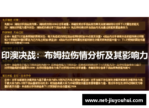 印澳决战：布姆拉伤情分析及其影响力